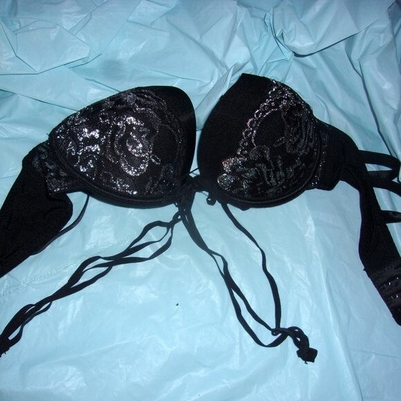 Youmita 40C Black Metallic Lace Bra & XL Caged Coordinating Boyshorts NWT - Picture 7 of 14